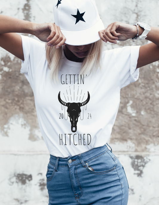 Custom, Oversized Gettin' Hitched Bride T-Shirt