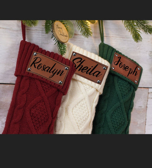 Christmas Stockings with laser engraved name patch