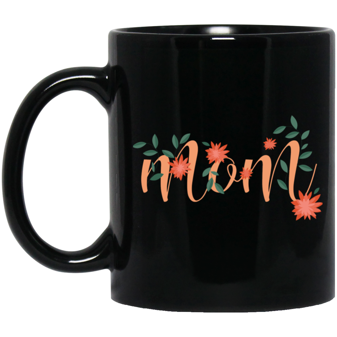 Mom Floral Black Mug