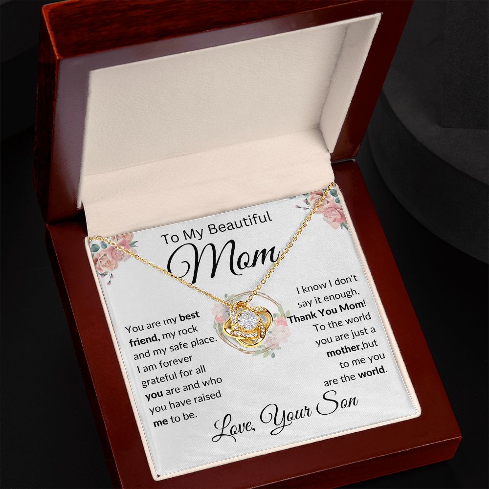 To My Beautiful Mom, From Son,  Love Knot Necklace