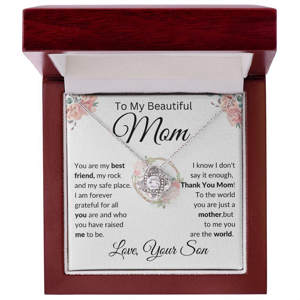 To My Beautiful Mom, From Son,  Love Knot Necklace